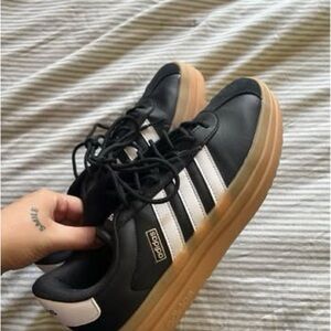 Adidas Black and White Shoes with Tan Sole